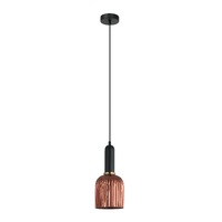 VINTAJ 1lt Ellipse Ribbed Glass Pendant with Brass Highlight & Black Round Canopy