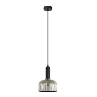 VINTAJ 1lt Dome Ribbed Glass Pendant with Brass Highlight & Black Round Canopy