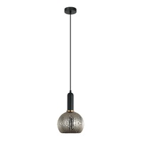 VINTAJ 1lt Wine Glass Ribbed Glass Pendant with Brass Highlight & Black Round Canopy